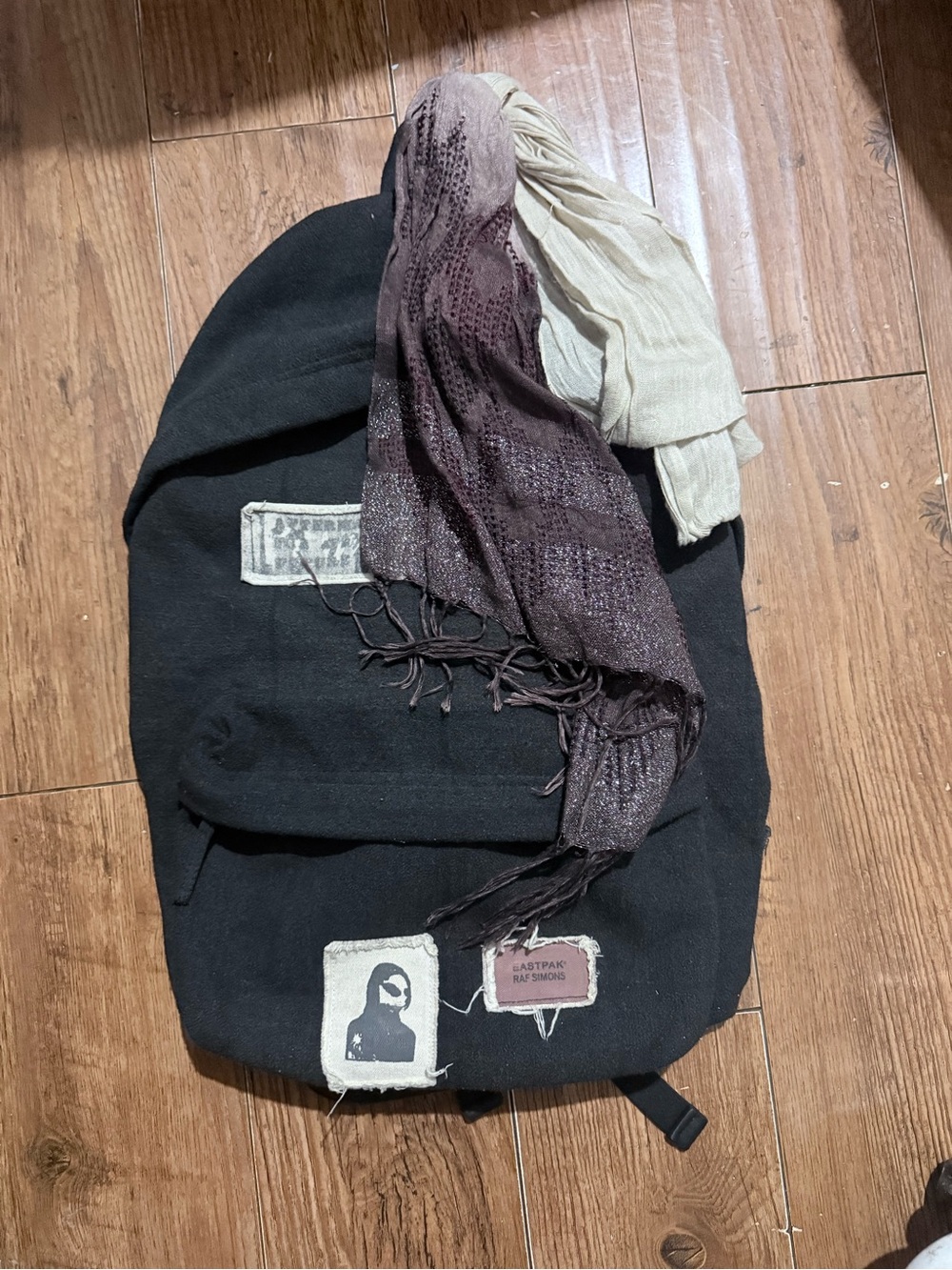Raf Simons × Eastpak Patch wool Backpack AW08 with scarf